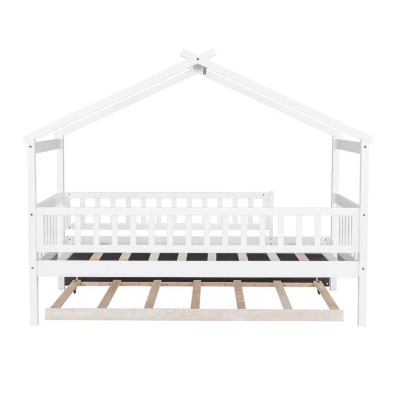 Lit simple en bois avec lit gigogne simple, blanc
