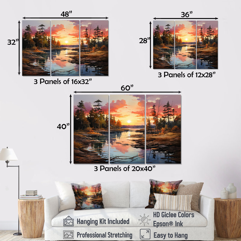Ensemble de salon Sunrise In Canadian River I - Sunrises Sunset, Toile tendue, H 32 po x l 48 po x P 1 po