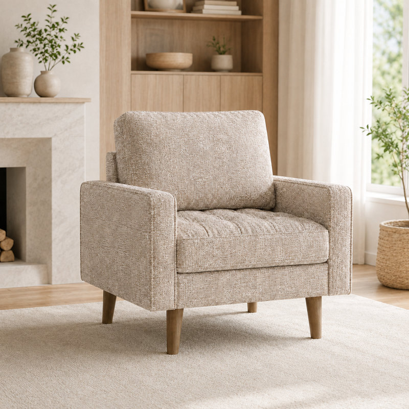 Fauteuil d'appoint Mid-Century, Lin beige