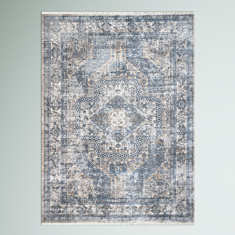 Tapis oriental bleu / gris, Rectangle 4 pi x 6 pi 3 po