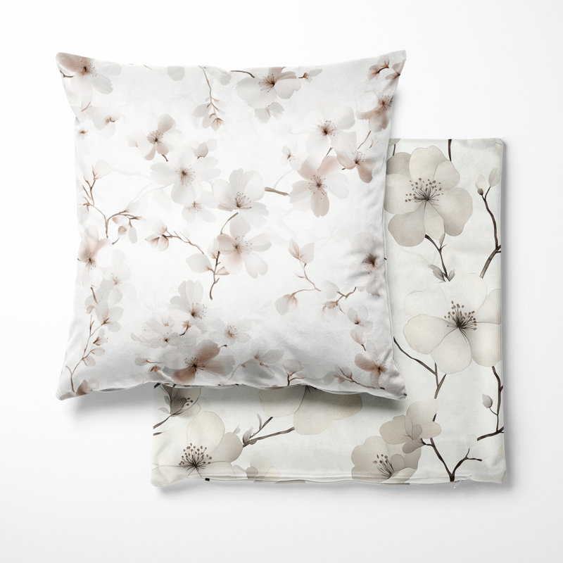 Coussin décoratif Boho - cerisier en fleurs, 16"H x 16"W