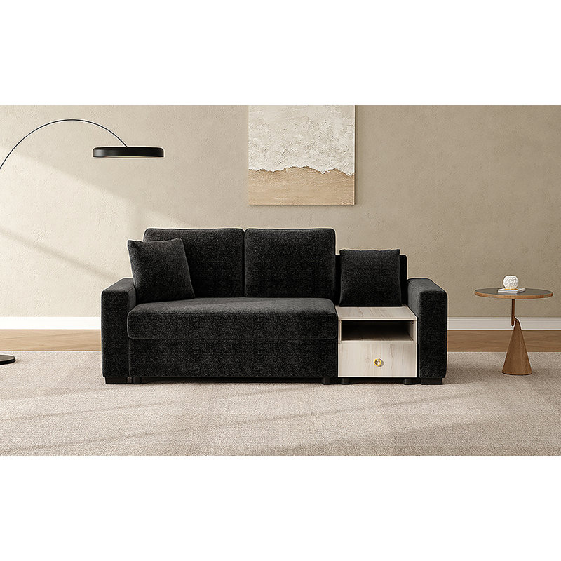 Canapé modulaire rembourré 79,3 po avec accoudoirs de rangement et console centrale pour le salon, Black