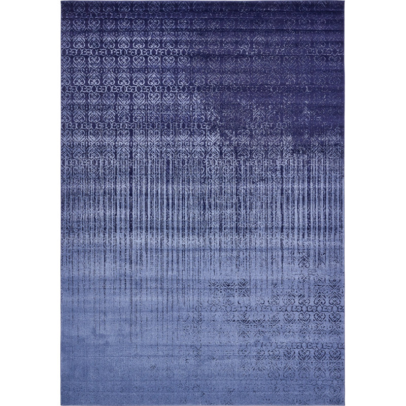 Tapis tissé à la machine à motif abstrait bleu Emaria, Rectangle 10 pi 6 po x 16 pi 5 po