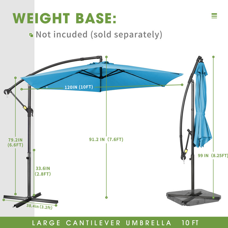 Parasol en porte-à-faux 120 po Ersheen, Bleu ciel
