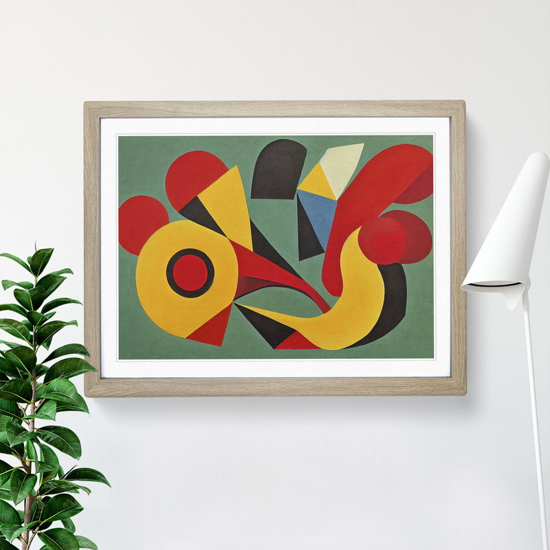 XH1022-7538X Rooster Abstract Vol.2 - Single Picture Frame Painting, 25cm H x 34cm W x 2cm D, Oak