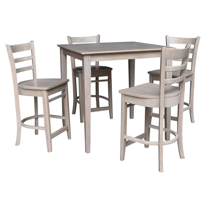 4 - Person Counter Height Solid Wood Dining Set, Washed Gray Taupe