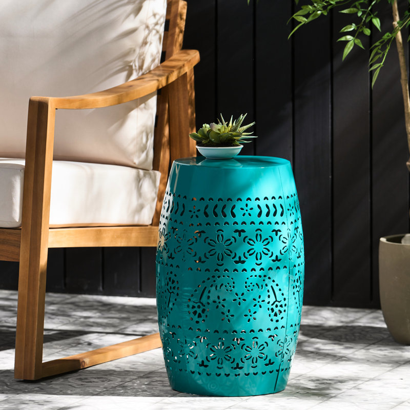 Table d'appoint Elegant Lace Cut, l 11,96 po x P 11,96 po H 17,53 po, finition bleu sarcelle, métal