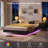 Queen Floating Bed Frame With LED Lights, Modern Fluted Floating Platform Bed With Heavy Duty Metal Slats, No Headboard-2114136079-2114136077