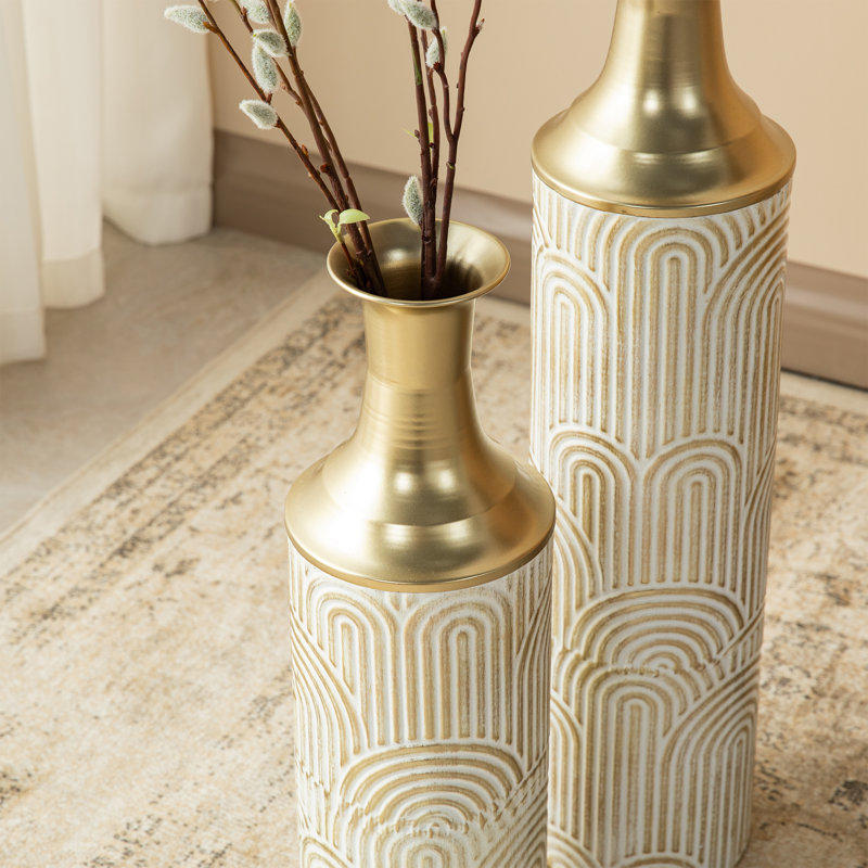 Vase de plancher moderne en métal doré, Blanc / Doré