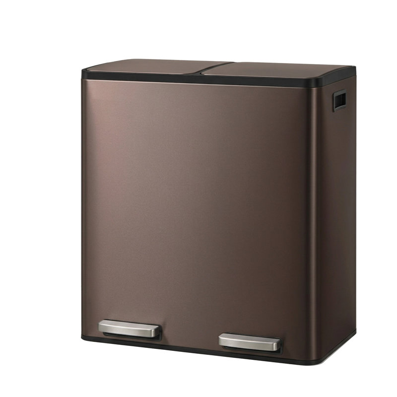 Ensemble de poubelles à double compartiment en acier inoxydable 2 x 8 gallons avec seaux intérieurs et sac poubelle, Brown