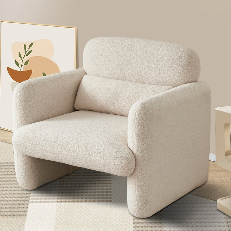 33.86'' Single Sofa and Toss Pillow, Solid Wood Frame 300 Lbs Capacity for Small Spaces, Beige Lamb