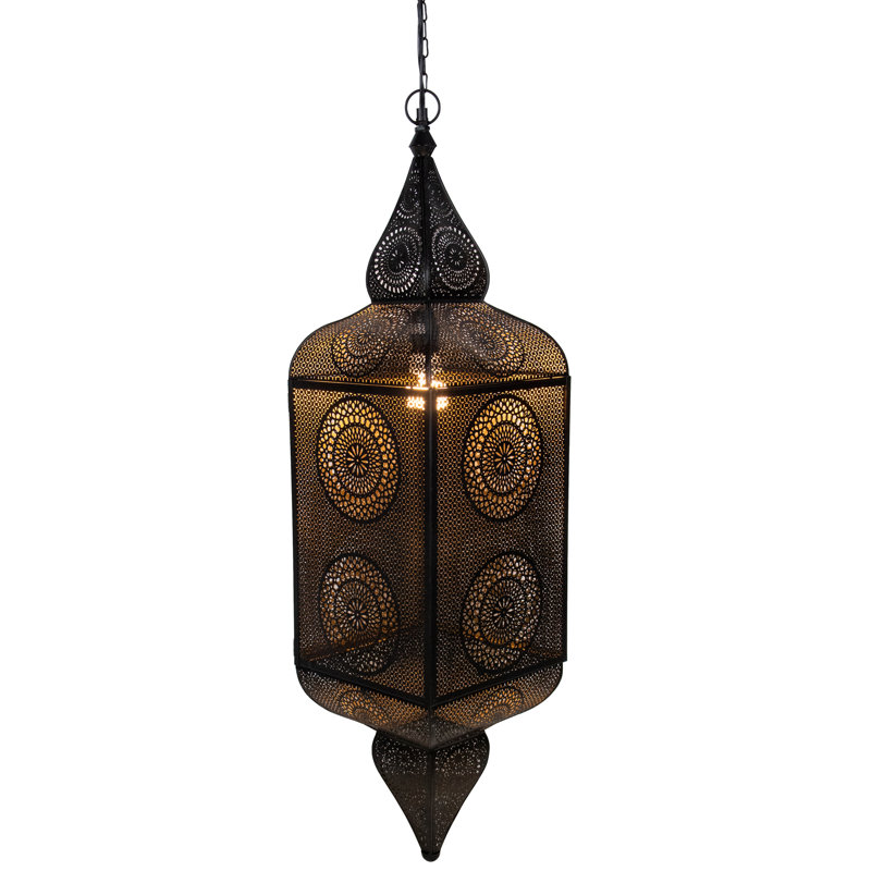 Luminaire suspendu de style lanterne 35 po style marocain, Noir/or