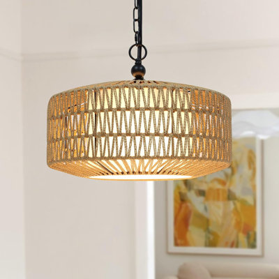 Grand luminaire suspendu Boho à 3 lumières avec abat-jour en rotin tissé à la main, hauteur de suspension réglable, lustre rustique pour îlot de cuisine, salle à manger et chambre à coucher