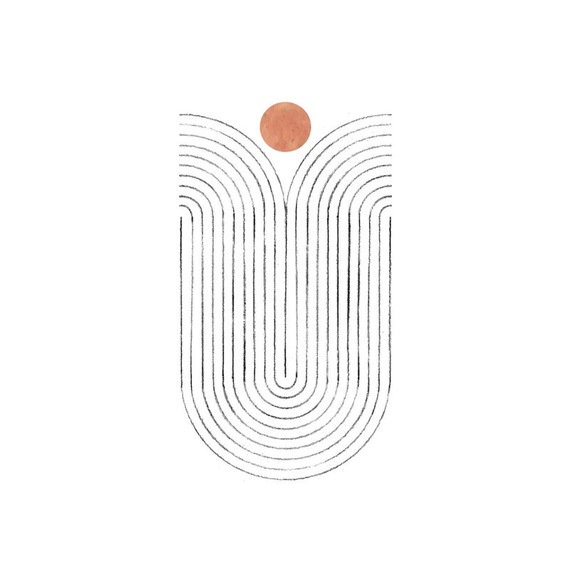 Abstract Curved Lines And Terracotta Sun - Print on Canvas, 45.72cm H x 30.48cm W x 1.91cm D, Wrapped Canvas