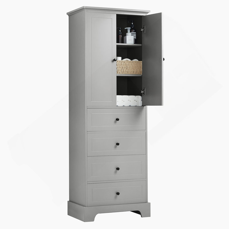 Armoire de rangement avec 2 portes et 4 tiroirs pour la salle de bain