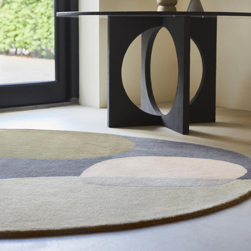 Decor Hand Tufted Wool Geometric Area Rug, Oval 5'3'' x 7'7'', Dark Gray/Taupe