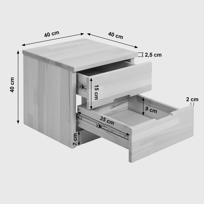 Avaani 2 Drawer Bedside Table, Oak (Natural)