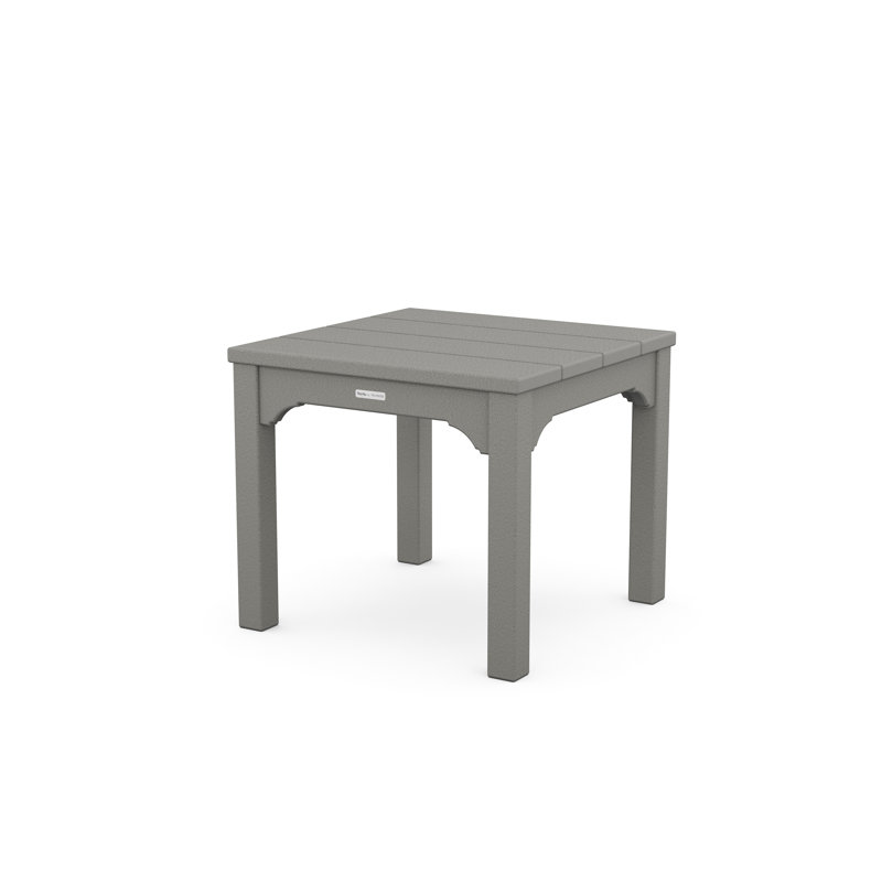 Chinoiserie Square Plastic Outdoor Side Table, Gray