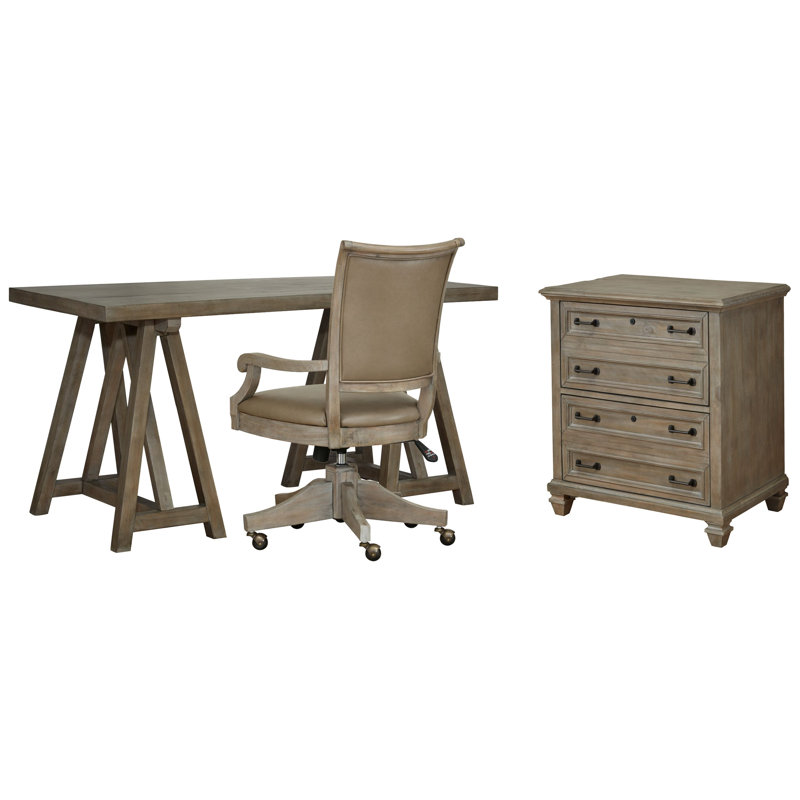 Desk With Chair And Lateral File, 3 Pieces: Desk, Chair, Filing Cabinet, Dovetail Gray