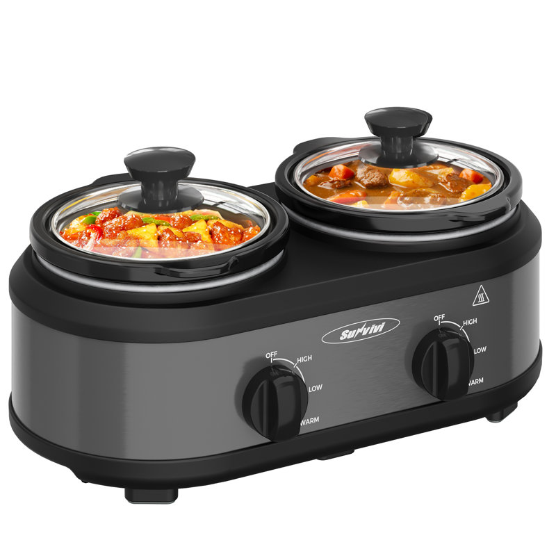 Sunvivi Dual Slow Cooker, 2x1.25Qt, Silver
