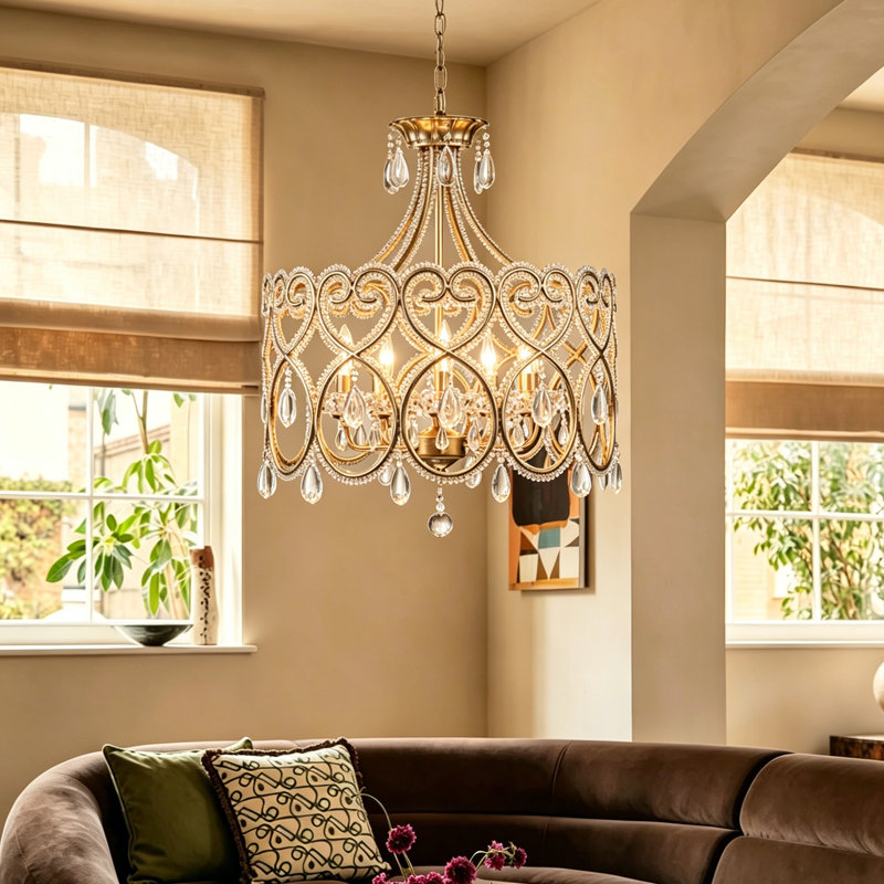 Lustre tambour en métal patiné à 5 lumières Dzesika