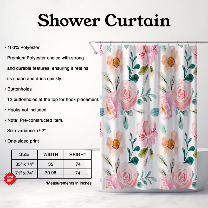 Chic Sprout - rideau de douche standard 1 pièce, H 74 po x l 71 po
