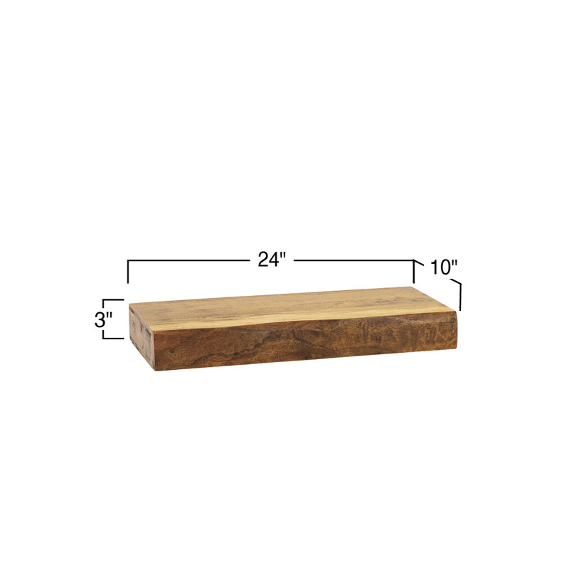 Philip Mango Solid Wood Floating Shelf with Live Edge, 3" H x 24" W x 10" D