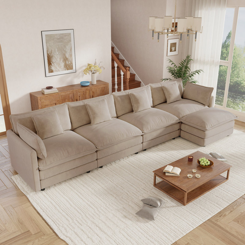 Canapé modulaire modulaire pour salon Hibbell, Chenille café clair