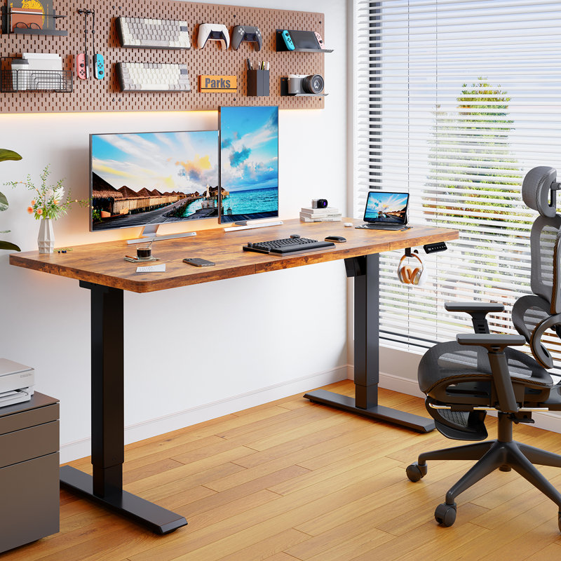 110/130/150 Cm W T-Shaped Standing Desk, Brown, Black, 130 cm W x 60 cm D
