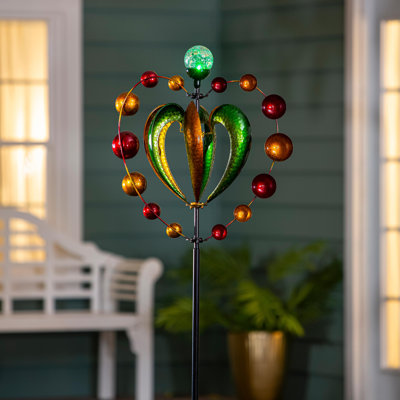Green & Gold Heart Solar Metal Wind Spinner, 81in