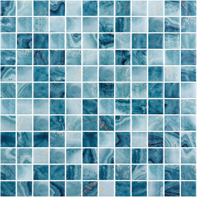 Mediterranean 1" Square Smooth Glass Mosaic Kitchen Backsplash, Bathroom, Shower, Pool, Wall and Floor Tile