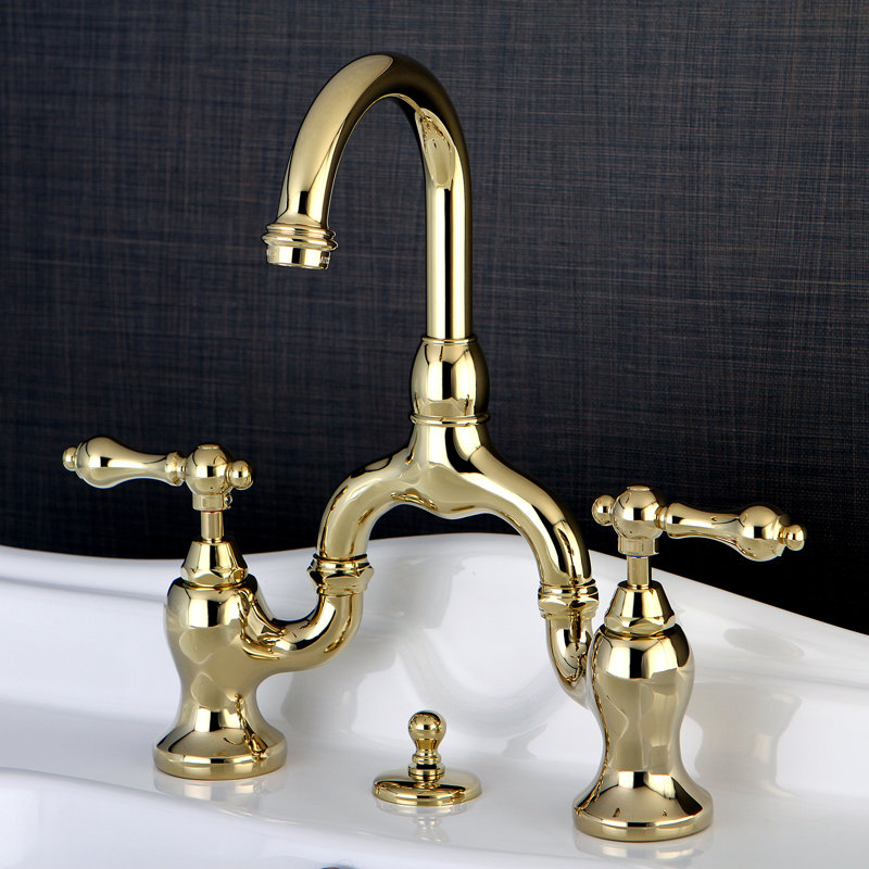 Robinet de salle de bain pont à deux poignées à fixation sur le comptoir à 3 trous Kingston, Laiton poli, Metal Lever
