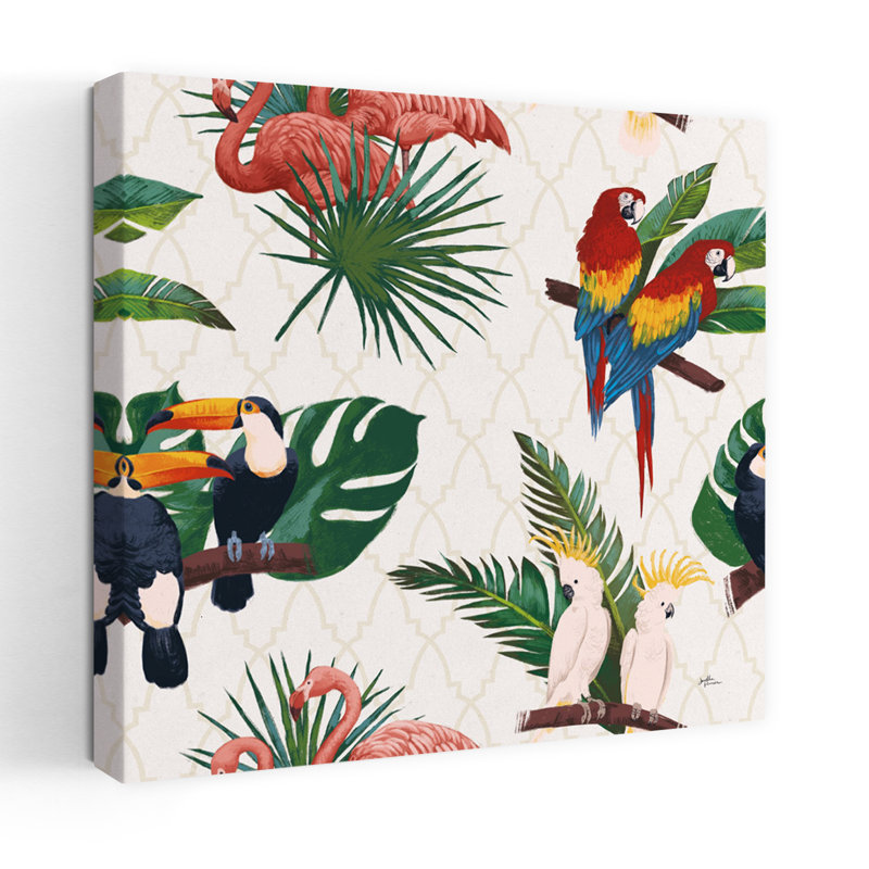 Motif de bienvenue au paradis, oiseau abstrait, flamant rose, paysage tropical, H 18 po x l 18 po