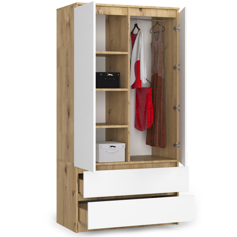Sikanas 2 Door Manufactured Wood Wardrobe, 180cm H x 90cm W x 51cm D