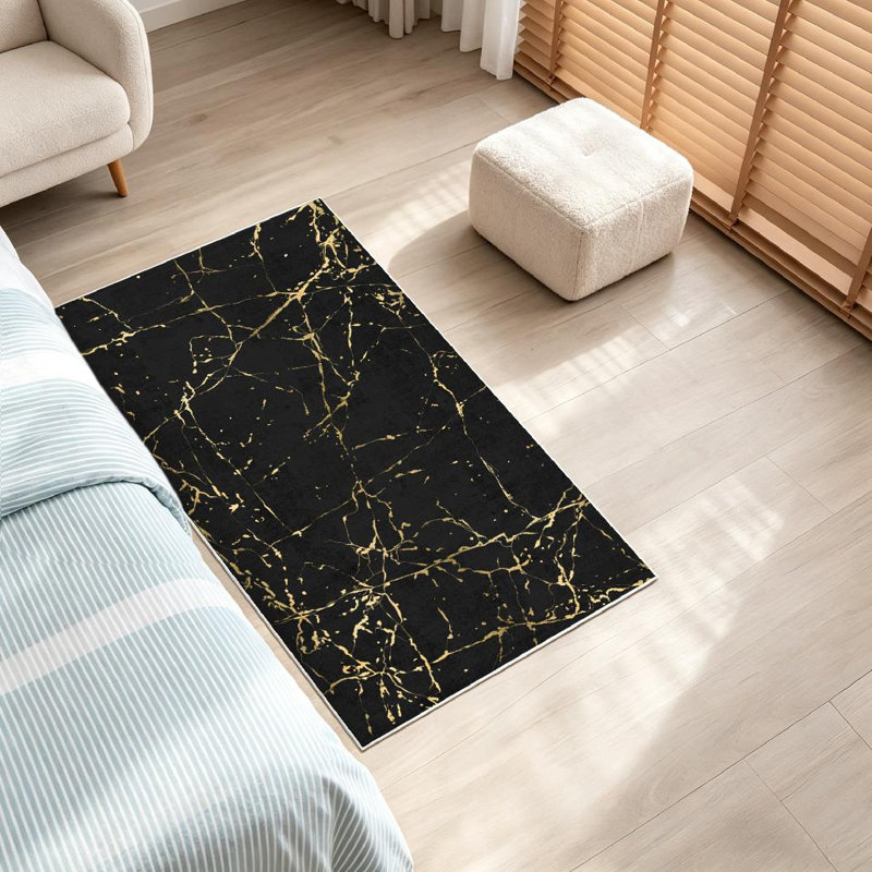 Tapis doré à motif d'art abstrait lavable à la machine, Rectangle 32" x 47"