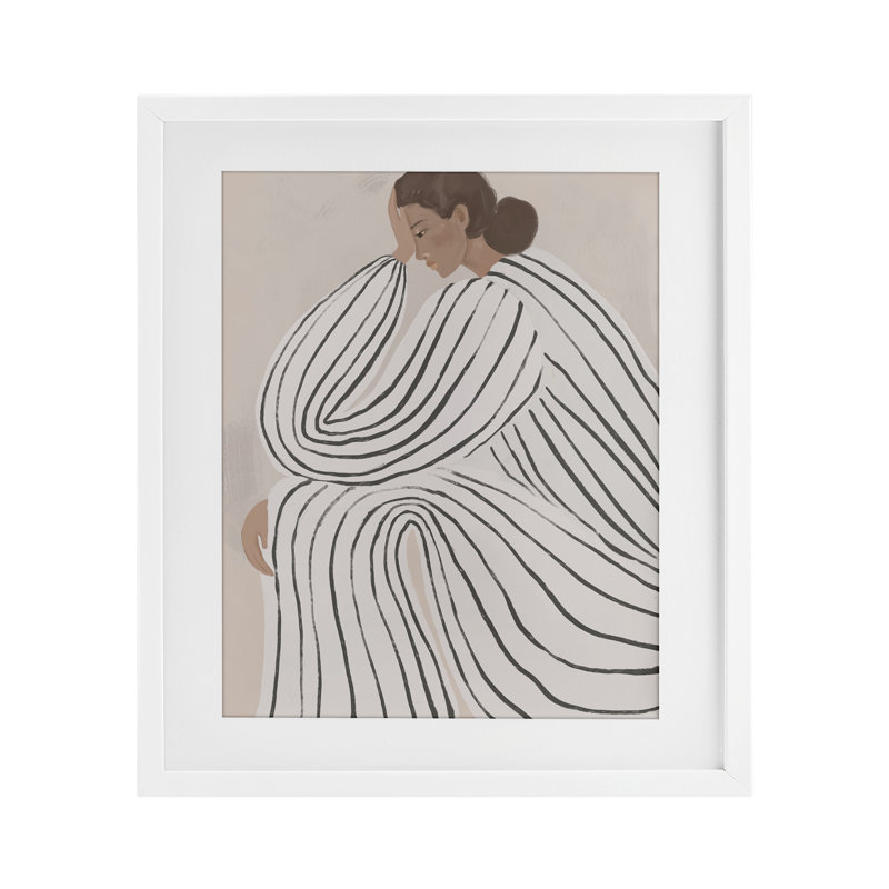 «Neutral Lady in Stripes», reproduction encadrée sous verre, design par Anna Lischenko, H 21 po x l 17 po, Cadre blanc côtier