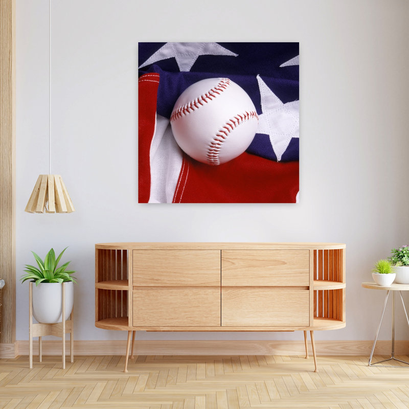Baseball With American Flag Classic Retro Vintage Landscape Nature Wall Art, H 36 po x l 36 po