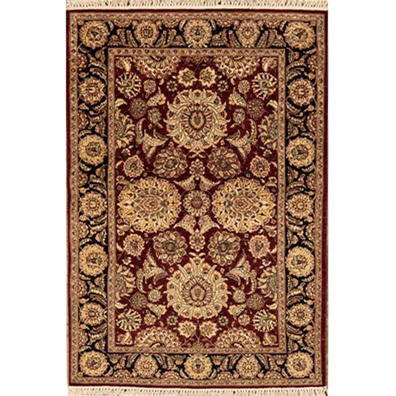 Tapis oriental en laine noué à la main Manchuria vin / noir / beige