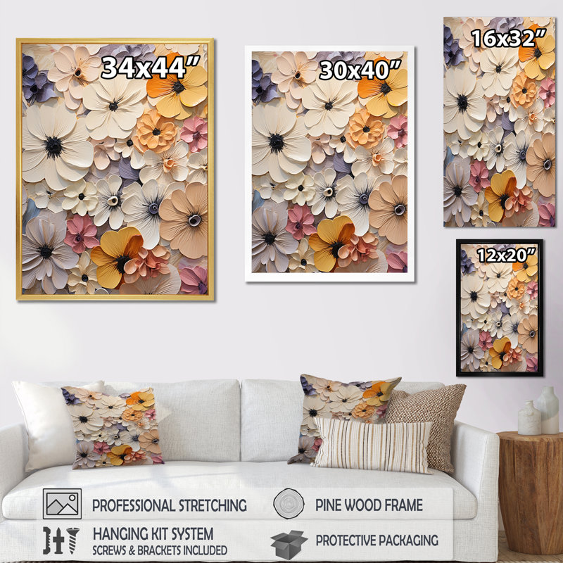 " Beige Minimalism Pansy Harmony ", White Floater Framed, 32" H x 16" W x 1" D