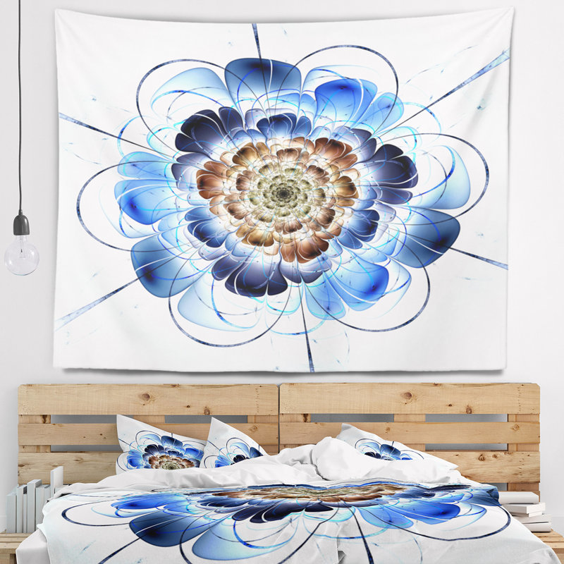 Tapisserie de fleur de fractale bleue foncée Floral, H 32 po x l 39 po