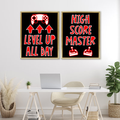 Ensemble de cadres flottants 2 pièces Level Up High Score Gamer, design par Marcus Prime