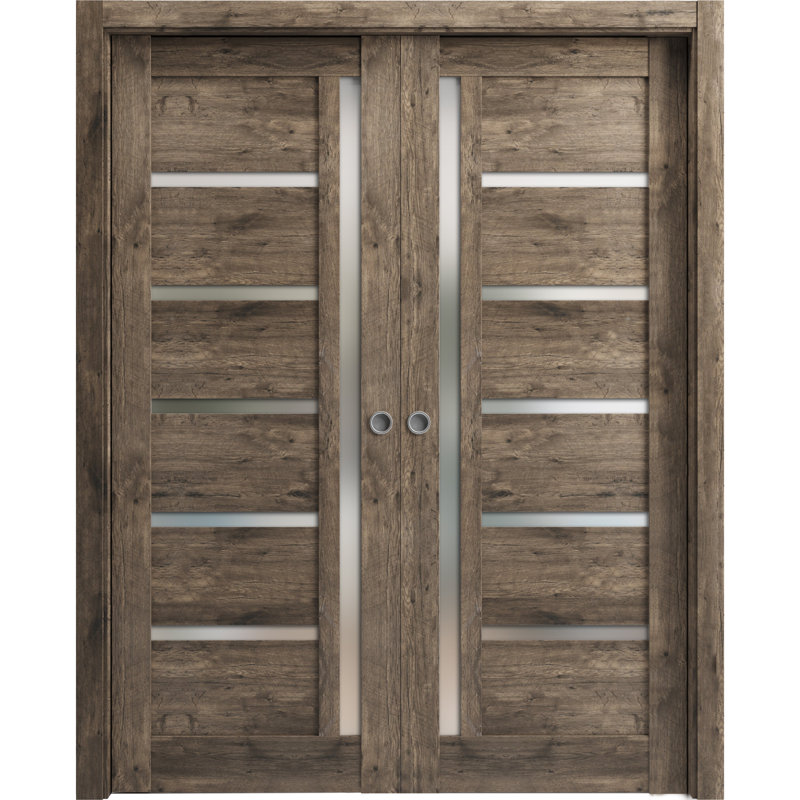 Panelled Wood Quadro Sliding Closet Doors, Cognac Oak, 64" x 84"