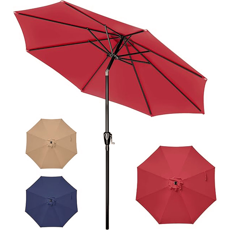 Parasol de marché extérieur avec 8 nervures robustes, bouton-poussoir inclinable / pivotant pour le jardin, la terrasse, la cour et la piscine