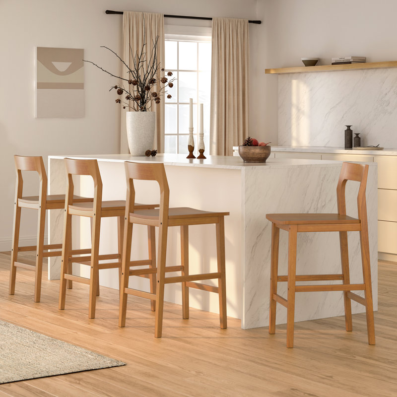 Tabouret de comptoir en bois massif avec repose-pieds, Brun, 4