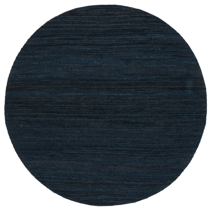 Surig Hand Woven Hemp/Cotton Performance Solid Color Rug in Navy, Round 6"