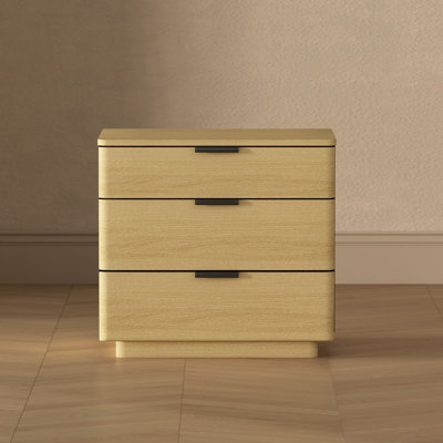 Payton 26" W Modern 3-Drawer Nightstand in Natural Oak with Black Legs