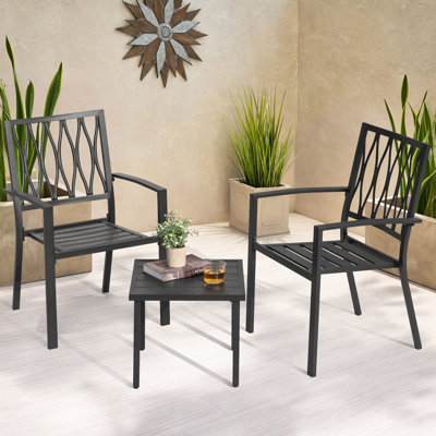 3-piece Patio Bistro Set, Stackable Design, Powder-coated Metal Frame