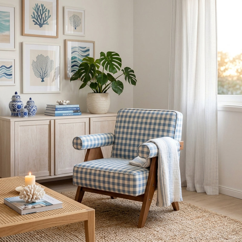 Upholstery Solid Wood Accent Chair Single Sofa Armchair
