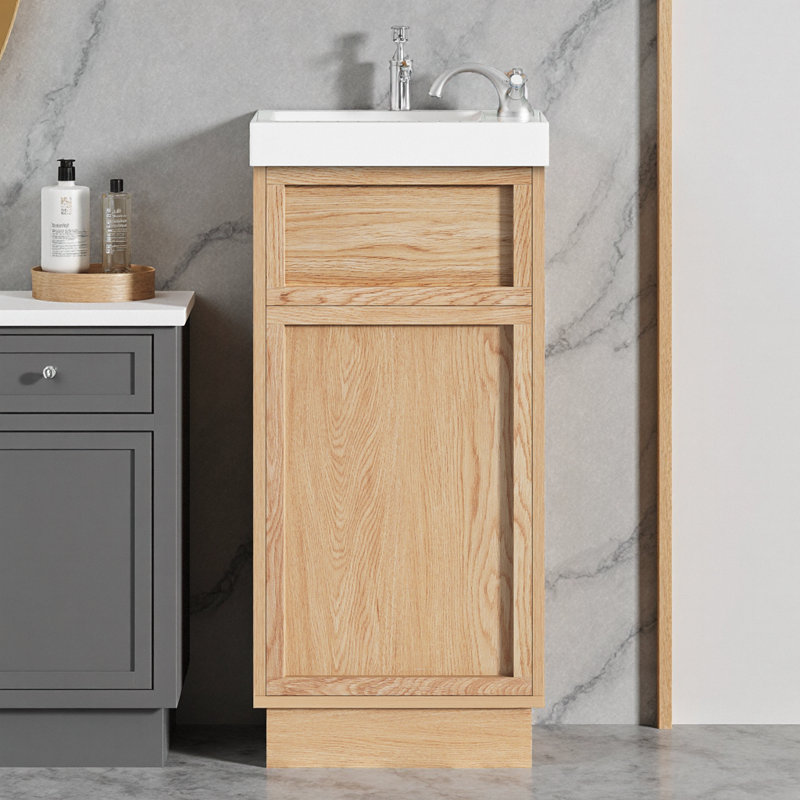 Meuble-lavabo rustique de 15,75 po avec lavabo réversible en résine, porte à pousser et tablette réglable pour les petits espaces