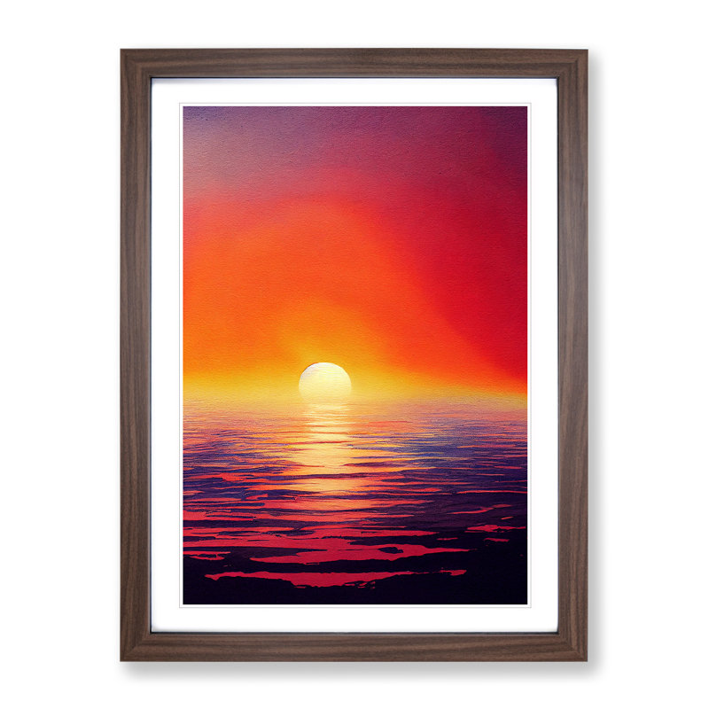 XV1022-621X An Ocean Sunset Watercolour No.1 - Single Picture Frame Print, 34cm H x 25cm W, Brown